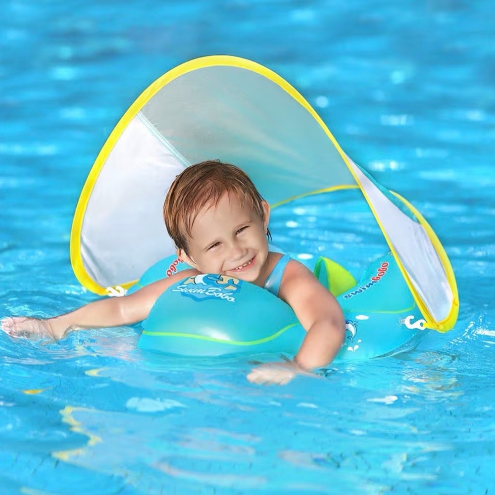 NIB- Blue Kids Inflatable Swim Float with Sun Shade xl